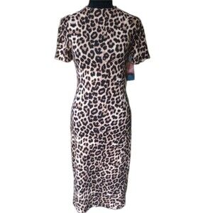 Haley & June Women's  L Brown/Black Leopard Print Bodycon Midi Dress, NWT